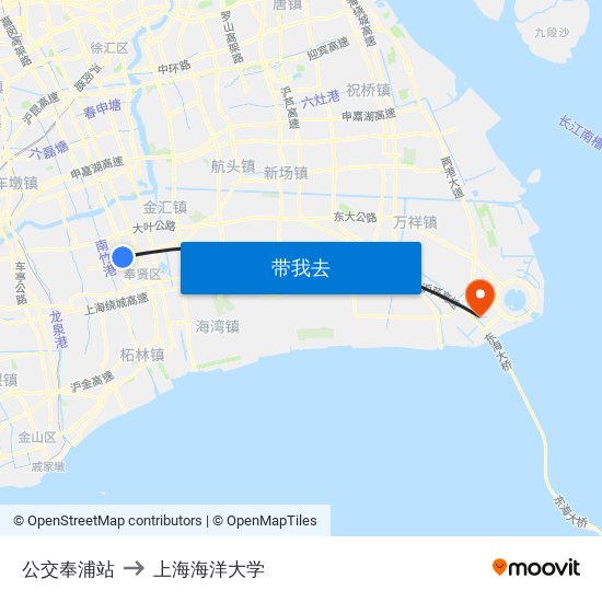 公交奉浦站 to 上海海洋大学 map
