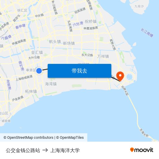 公交金钱公路站 to 上海海洋大学 map