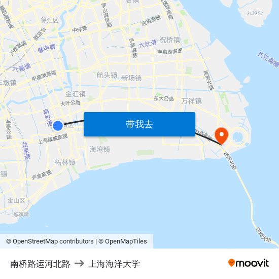 南桥路运河北路 to 上海海洋大学 map