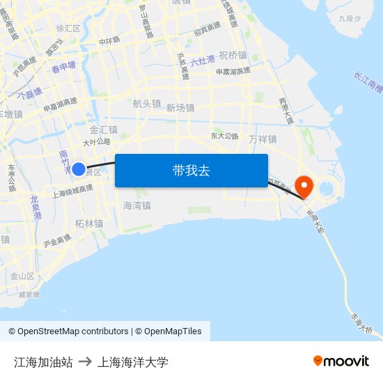 江海加油站 to 上海海洋大学 map