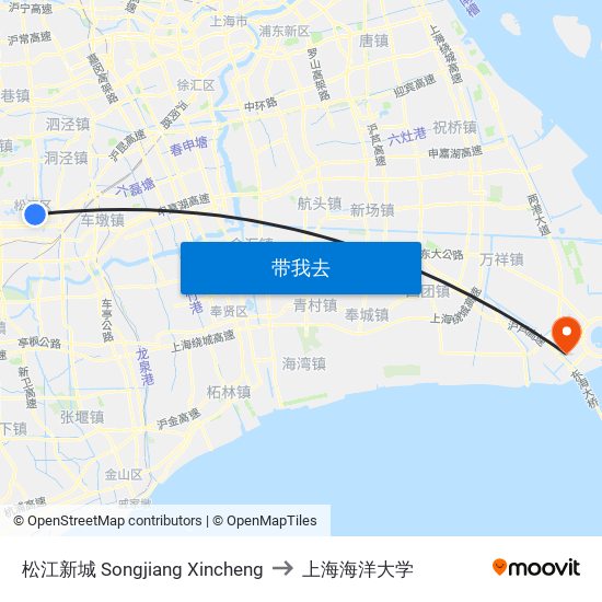 松江新城 Songjiang Xincheng to 上海海洋大学 map