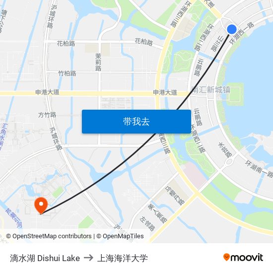 滴水湖 Dishui Lake to 上海海洋大学 map