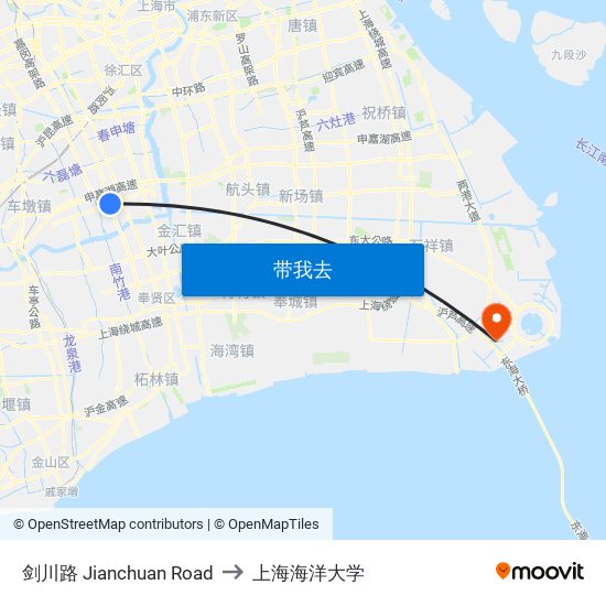 剑川路 Jianchuan Road to 上海海洋大学 map