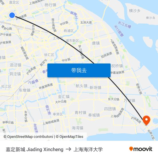 嘉定新城 Jiading Xincheng to 上海海洋大学 map