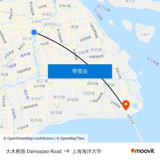 大木桥路 Damuqiao Road to 上海海洋大学 map