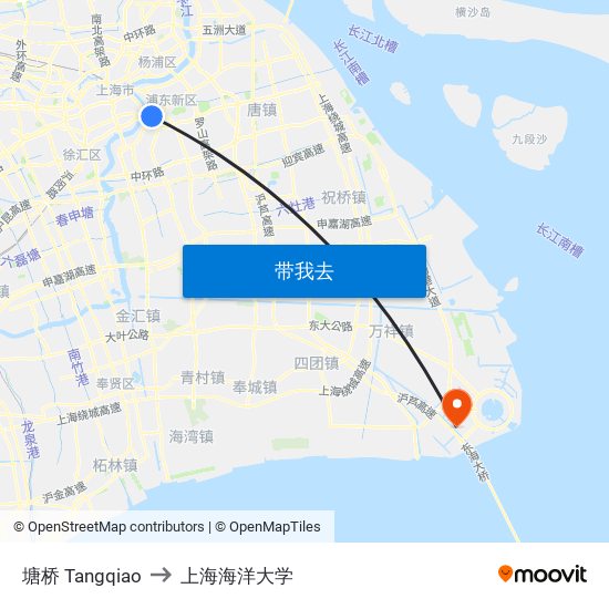 塘桥 Tangqiao to 上海海洋大学 map