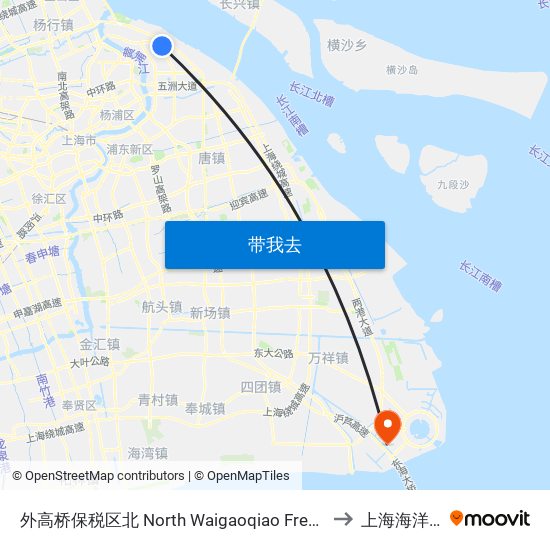 外高桥保税区北 North Waigaoqiao Free Trade Zone to 上海海洋大学 map