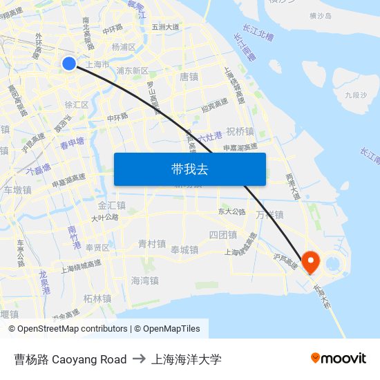 曹杨路 Caoyang Road to 上海海洋大学 map