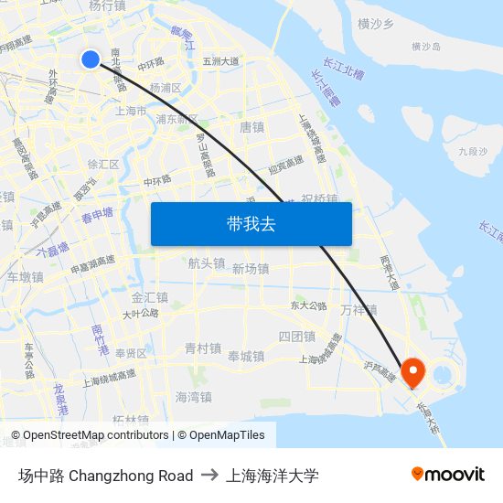 场中路 Changzhong Road to 上海海洋大学 map