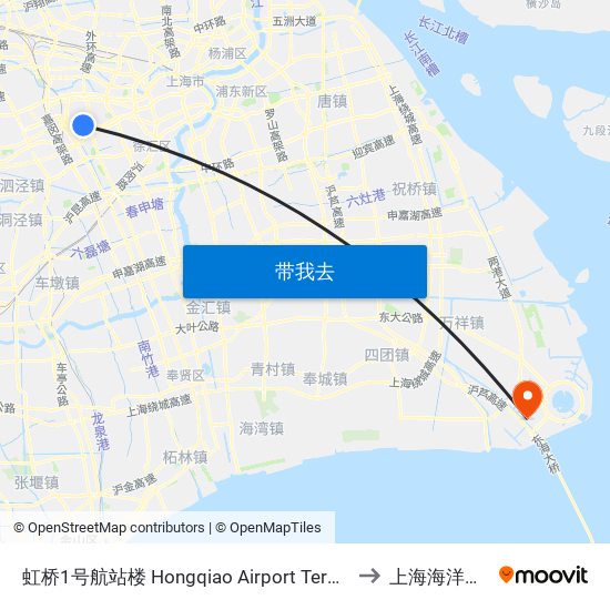 虹桥1号航站楼 Hongqiao Airport Terminal 1 to 上海海洋大学 map