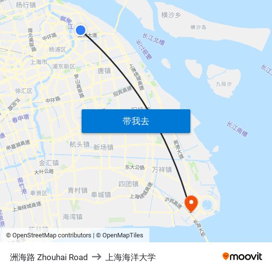 洲海路 Zhouhai Road to 上海海洋大学 map