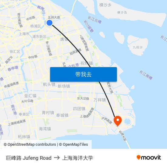 巨峰路 Jufeng Road to 上海海洋大学 map