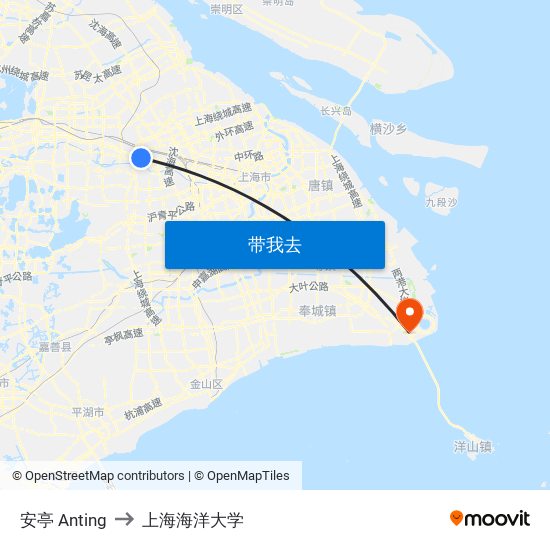 安亭 Anting to 上海海洋大学 map
