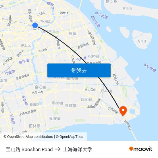 宝山路 Baoshan Road to 上海海洋大学 map