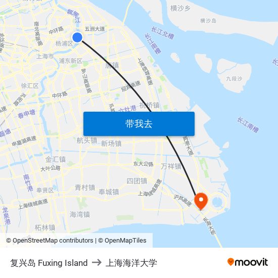 复兴岛 Fuxing Island to 上海海洋大学 map
