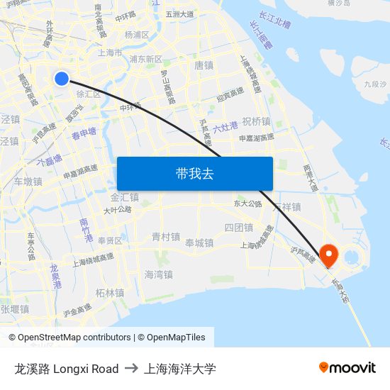 龙溪路 Longxi Road to 上海海洋大学 map