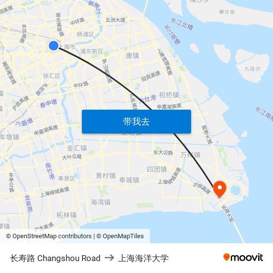 长寿路 Changshou Road to 上海海洋大学 map