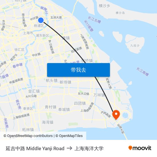 延吉中路 Middle Yanji Road to 上海海洋大学 map