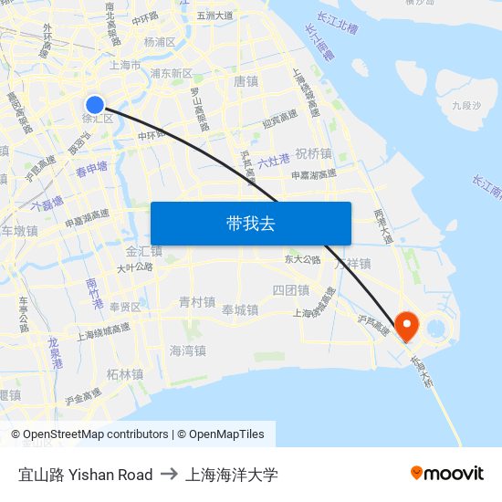 宜山路 Yishan Road to 上海海洋大学 map