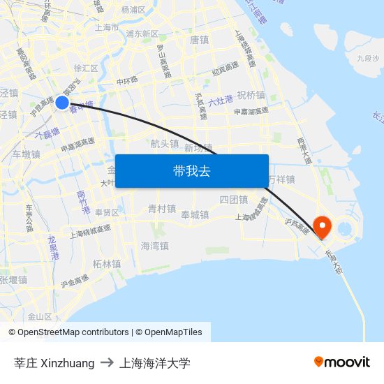 莘庄 Xinzhuang to 上海海洋大学 map