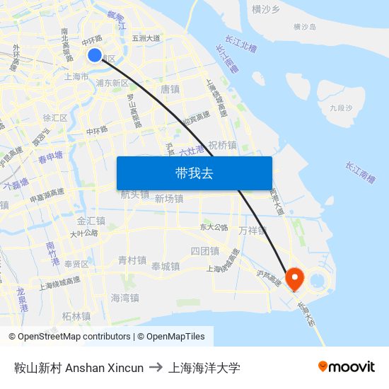 鞍山新村 Anshan Xincun to 上海海洋大学 map