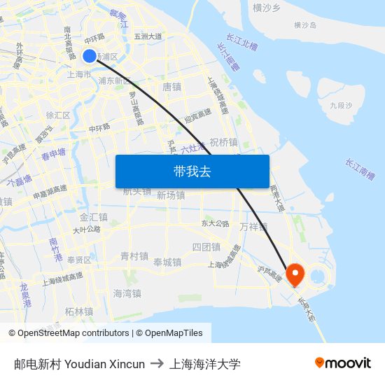 邮电新村 Youdian Xincun to 上海海洋大学 map