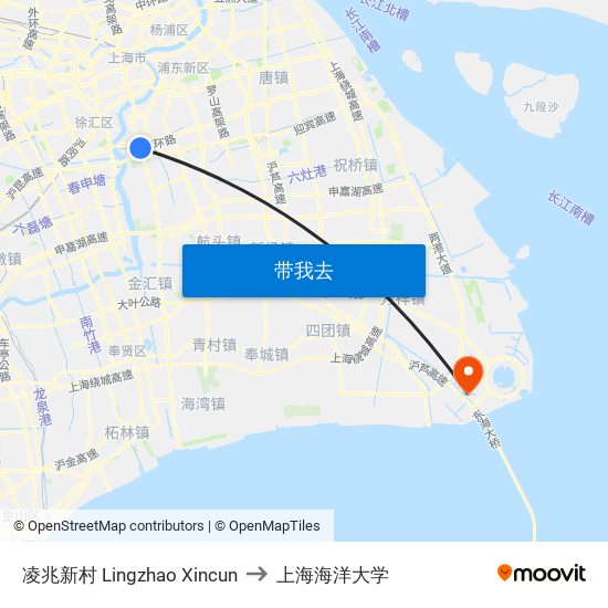 凌兆新村 Lingzhao Xincun to 上海海洋大学 map