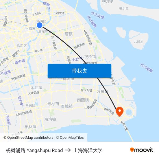 杨树浦路 Yangshupu Road to 上海海洋大学 map