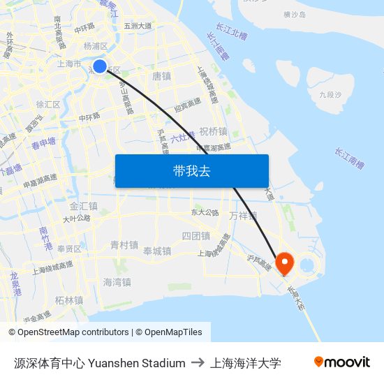 源深体育中心 Yuanshen Stadium to 上海海洋大学 map