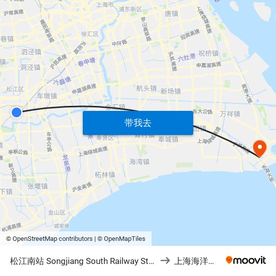 松江南站 Songjiang South Railway Station to 上海海洋大学 map