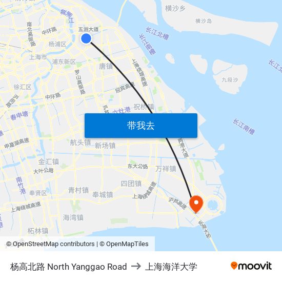 杨高北路 North Yanggao Road to 上海海洋大学 map
