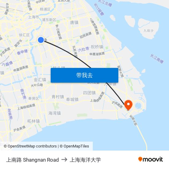 上南路 Shangnan Road to 上海海洋大学 map