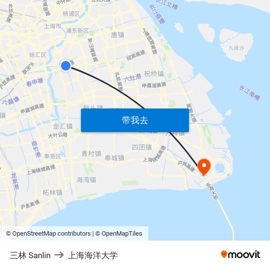 三林 Sanlin to 上海海洋大学 map