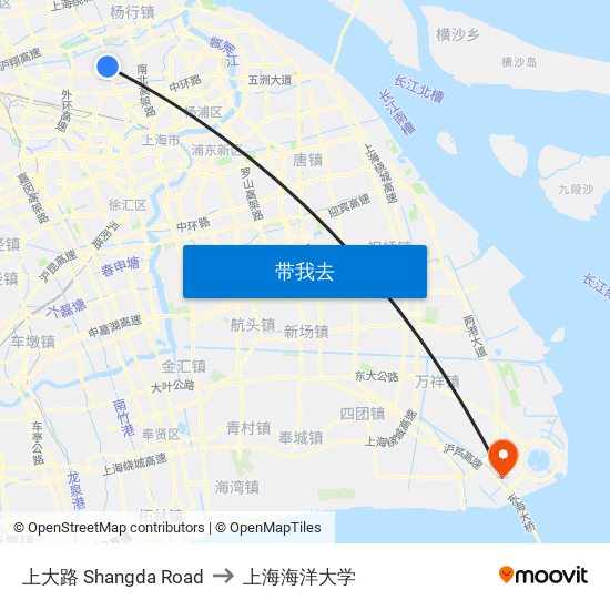 上大路 Shangda Road to 上海海洋大学 map