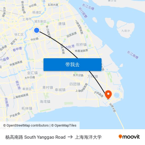 杨高南路 South Yanggao Road to 上海海洋大学 map