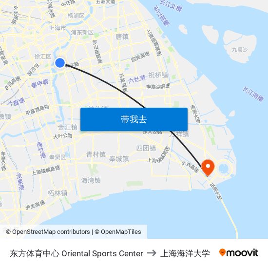 东方体育中心 Oriental Sports Center to 上海海洋大学 map