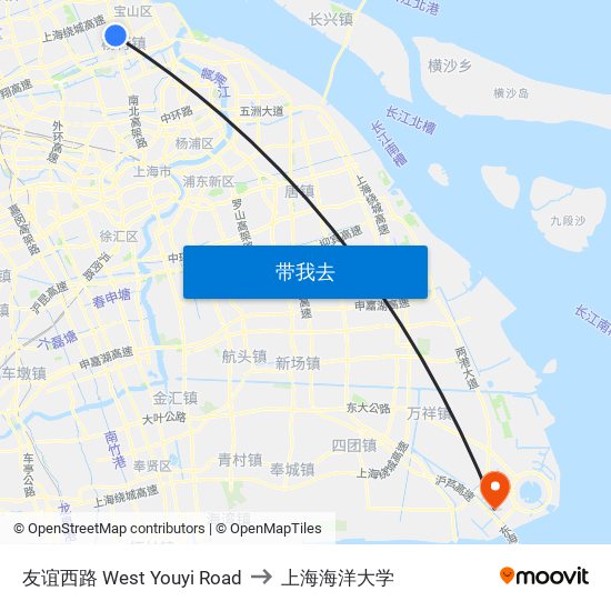 友谊西路 West Youyi Road to 上海海洋大学 map