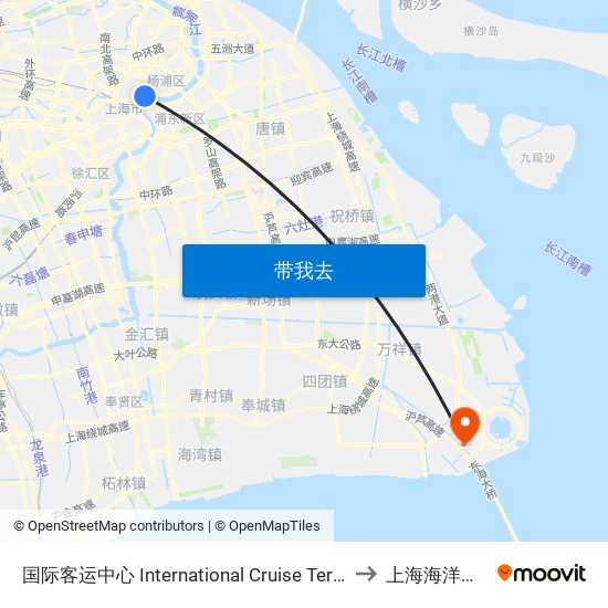 国际客运中心 International Cruise Terminal to 上海海洋大学 map