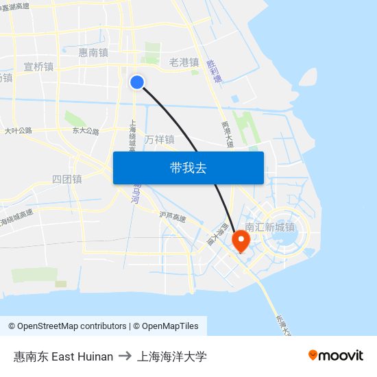 惠南东 East Huinan to 上海海洋大学 map