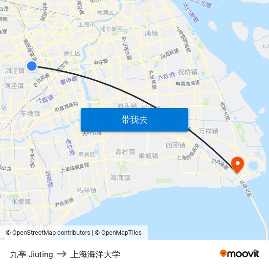 九亭 Jiuting to 上海海洋大学 map