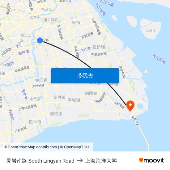 灵岩南路 South Lingyan Road to 上海海洋大学 map