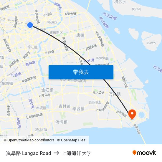 岚皋路 Langao Road to 上海海洋大学 map