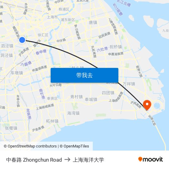 中春路 Zhongchun Road to 上海海洋大学 map