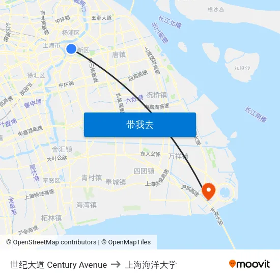 世纪大道 Century Avenue to 上海海洋大学 map