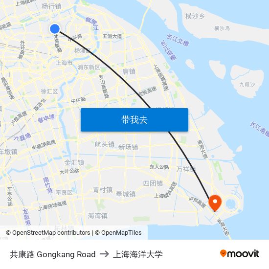 共康路 Gongkang Road to 上海海洋大学 map