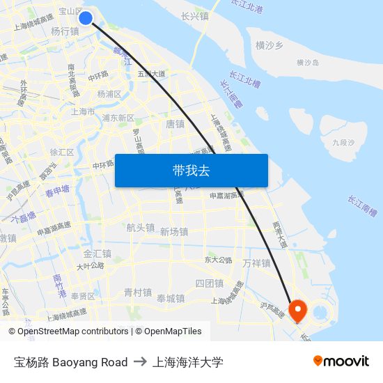 宝杨路 Baoyang Road to 上海海洋大学 map