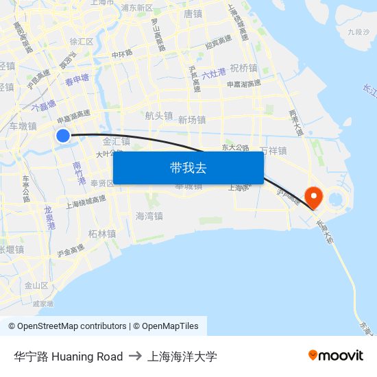 华宁路 Huaning Road to 上海海洋大学 map