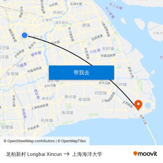 龙柏新村 Longbai Xincun to 上海海洋大学 map