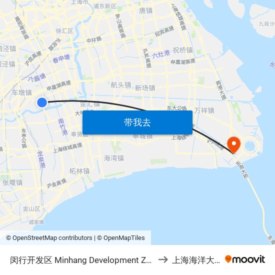 闵行开发区 Minhang Development Zone to 上海海洋大学 map