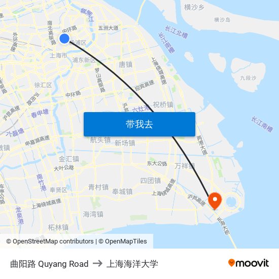 曲阳路 Quyang Road to 上海海洋大学 map